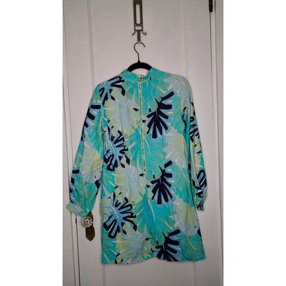 Sail to Sable Mock Neck Dress Long Sleeve Shift Palm Print Midi Sz 8 - Picture 7 of 9